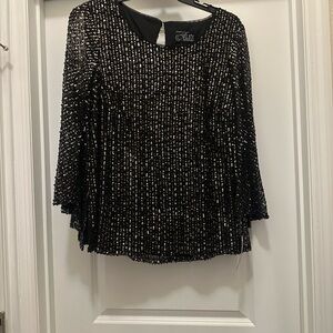 Black Evening Blouse With Gold Sequins